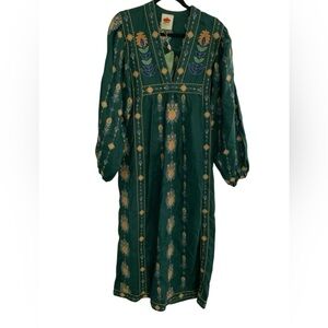 FARM Rio Green Embroidered Long Sleeve Dress